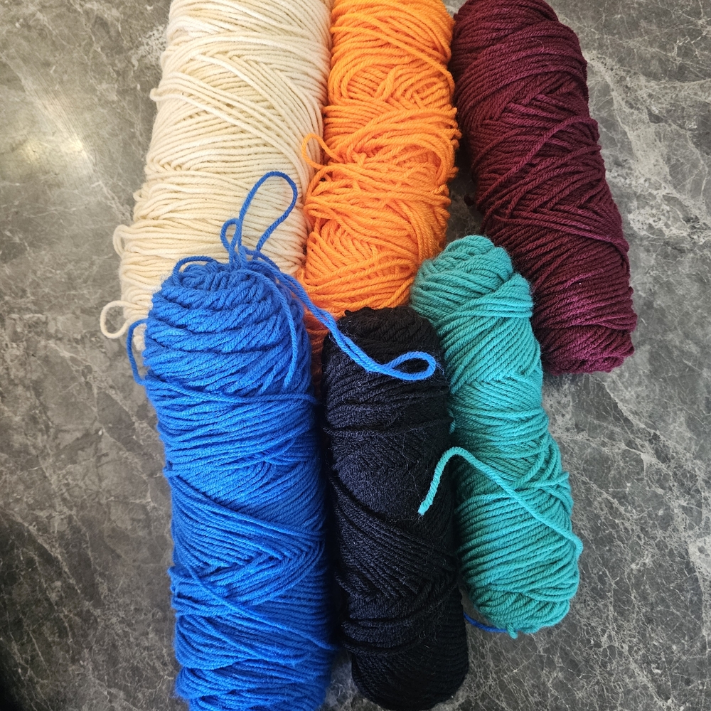 Mixed Yarn Bundle Lot of 6 | Blue Teal Orange Cream | Soft Acrylic Knitting